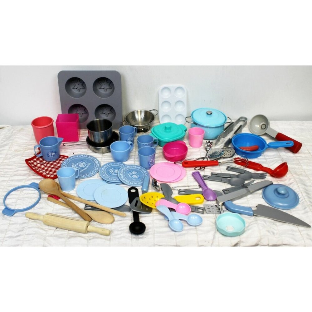 Children's Baking Cooking Set Metal Wooden Plastic Utensils Kids Pots Pans Plate